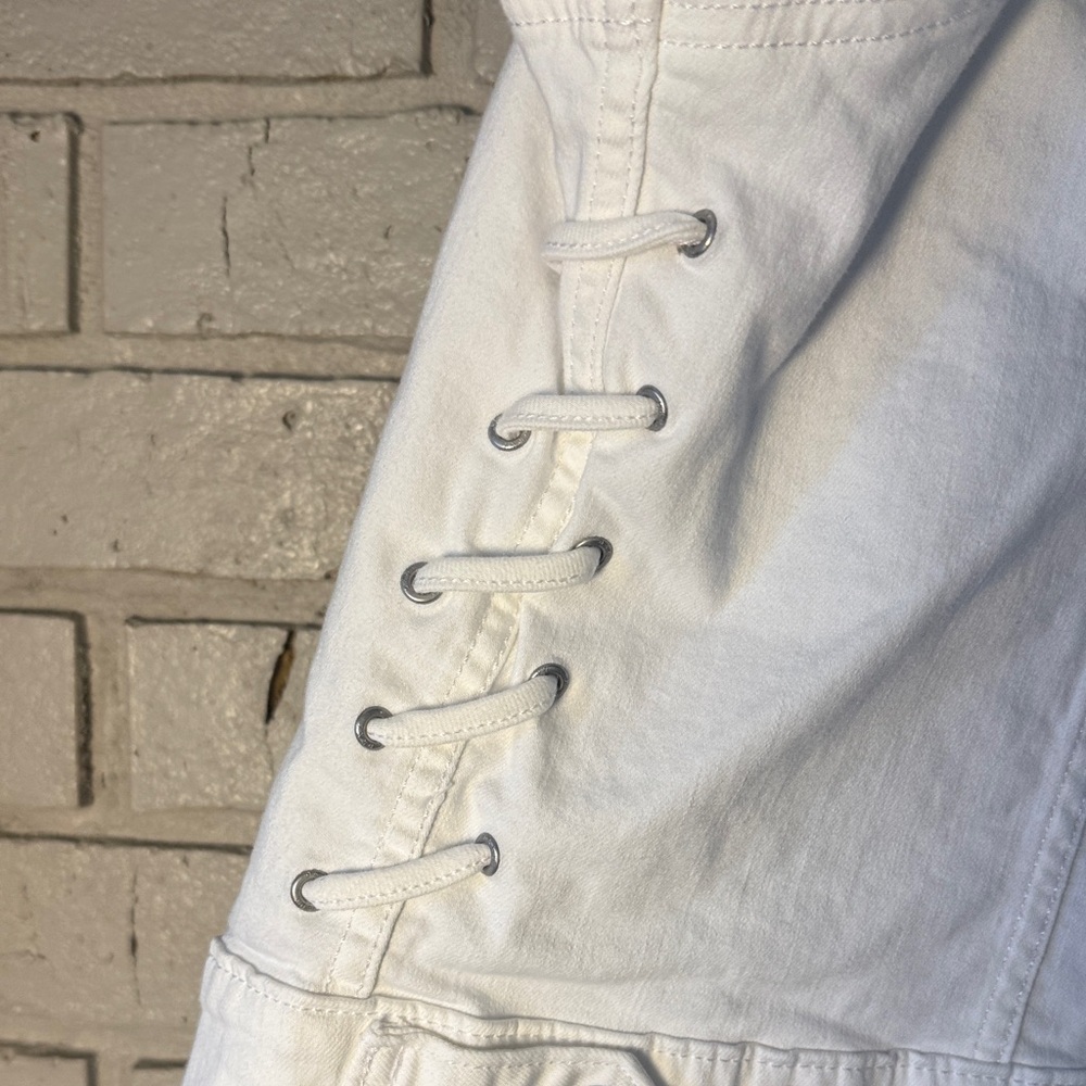 DKNY White Denim Jean Jacket - Classic Button-Front, side lace up,ladies size L - Picture 5 of 6